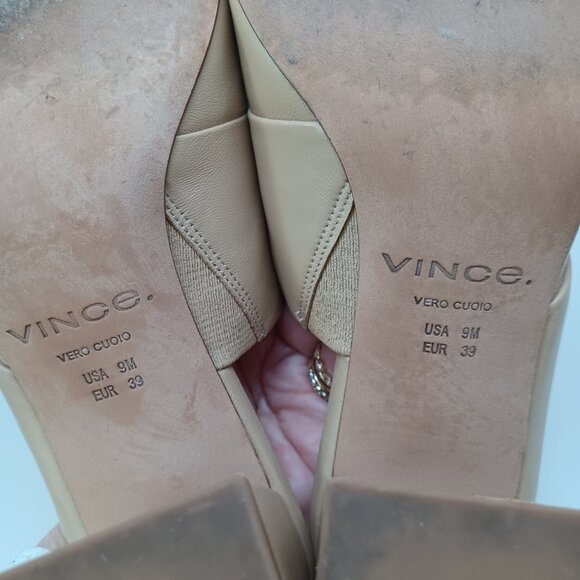 Vince Sandal Heels Nelda Square Toe Slide Neutral Tan Leather Womens 9M - Picture 13 of 16
